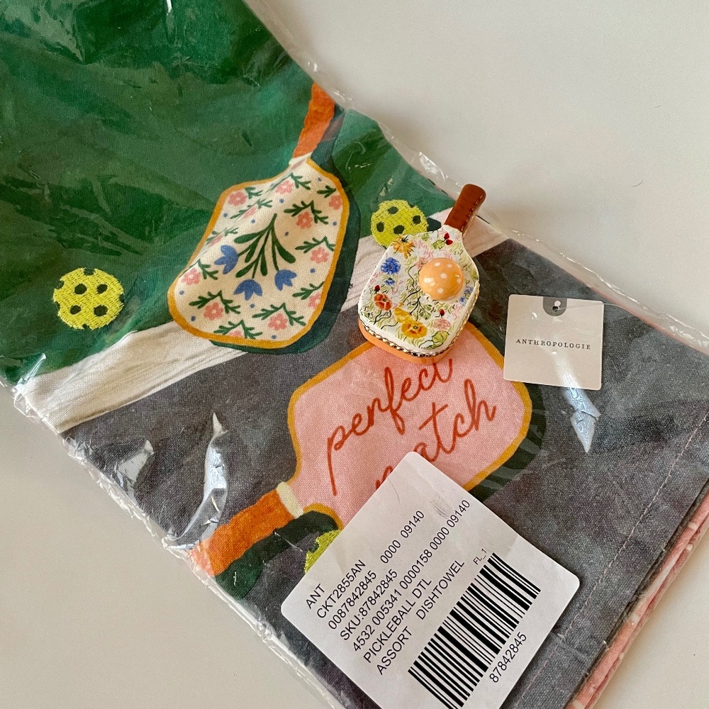 Anthropologie Maeve Tiny Treasures Trinket Box + Pickleball Dish Towel GIFT SET